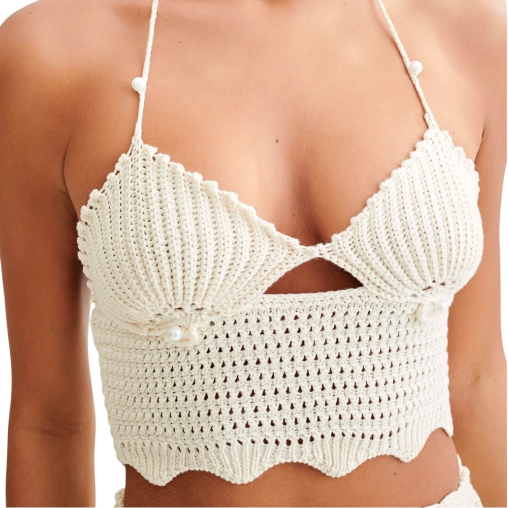 Meshki Cream Crochet 2-Piece Co-Ord Set – Kira Shell Knit Top & Maxi Skirt (S) - Picture 5 of 16